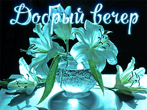 Анимированная открытка Добрый вечер белые лилии
