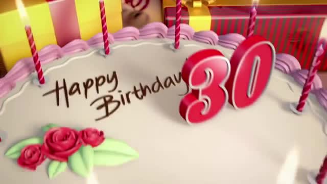 Футаж торт со свечами на День рождения- 30 лет. [Поздравления с юбилеем 30 лет. С днем рождения 30 лет.]