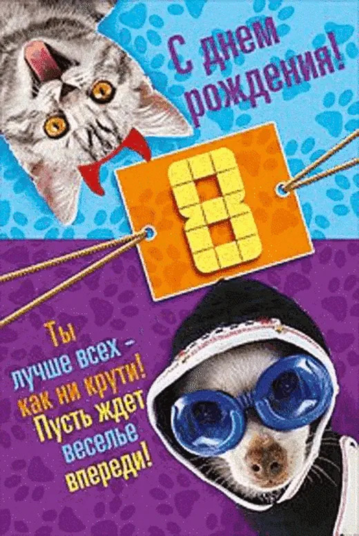 Веселая открытка на 8 лет