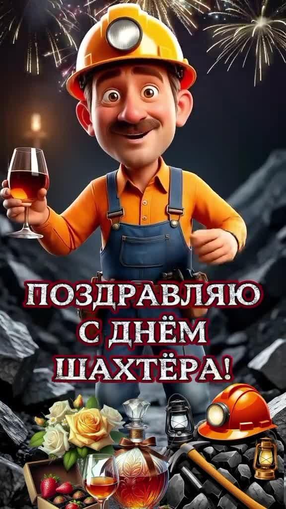 С днем шахтера. Шахтер с бокалом.