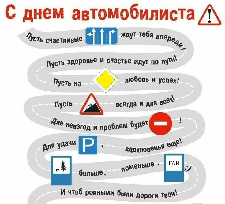 Открытка с Днем автомобилиста. Дорога с прикольными знаками. Открытка с Днем автомобилиста. Дорога с прикольными знаками.