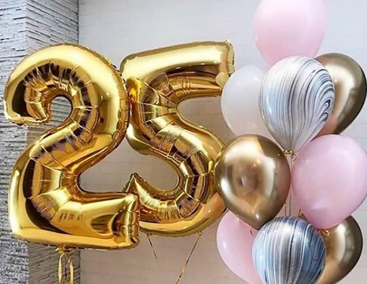 Открытка на юбилей 25 лет. Надувные шарики.