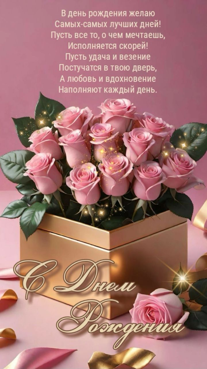 Открытка с днем рождения женщине. Розовые розы и пожелание. Открытка с днем рождения женщине. Розовые розы и пожелание.