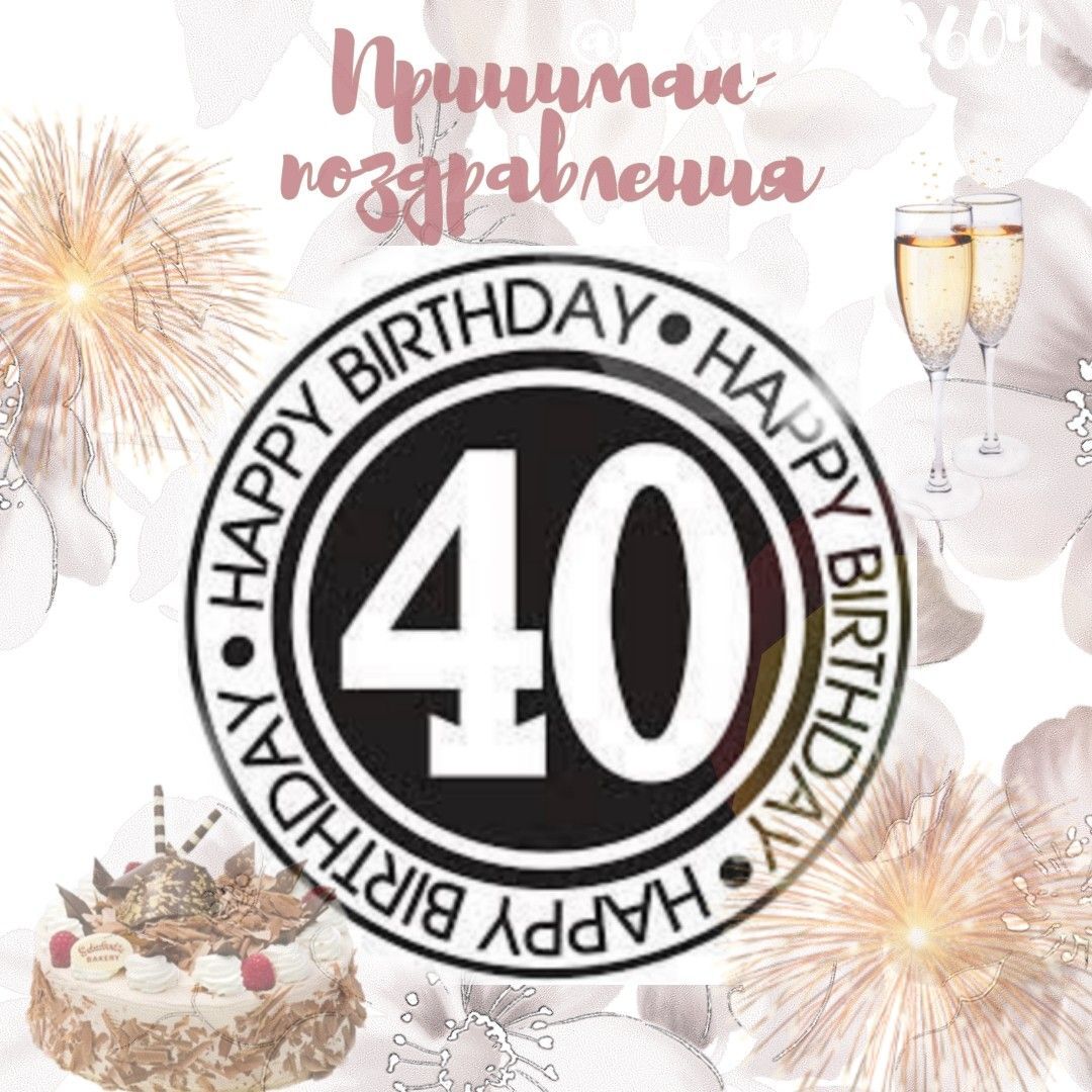 Открытка на день рождения 40 лет. Цифры, тортик, бокалы. Happy birthday. Открытка на день рождения 40 лет. Цифры, тортик, бокалы. Happy birthday.