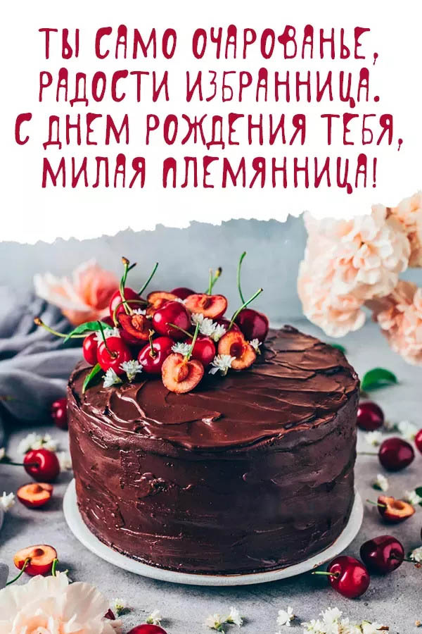 С днем рождения племянница. Пожелание и тортик. С днем рождения племянница. Пожелание и тортик.