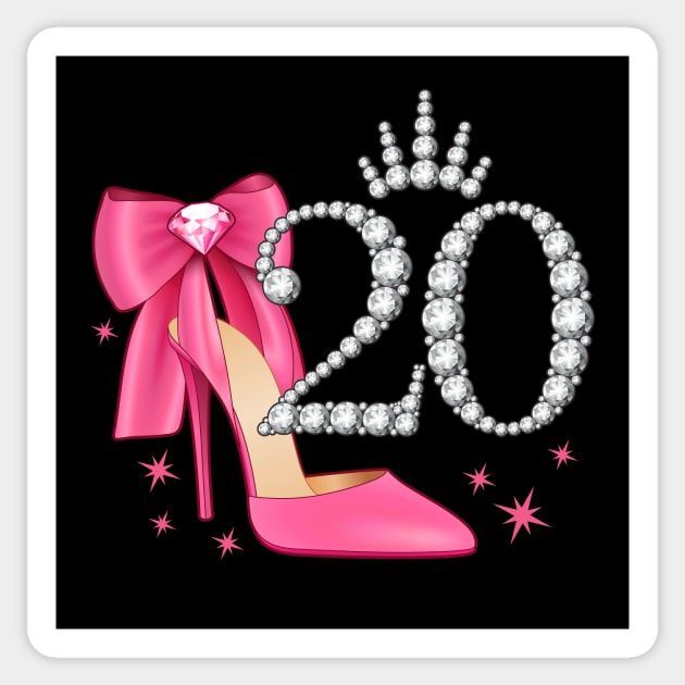 С днем рождения 20 лет. Цифры и розовый туфель.