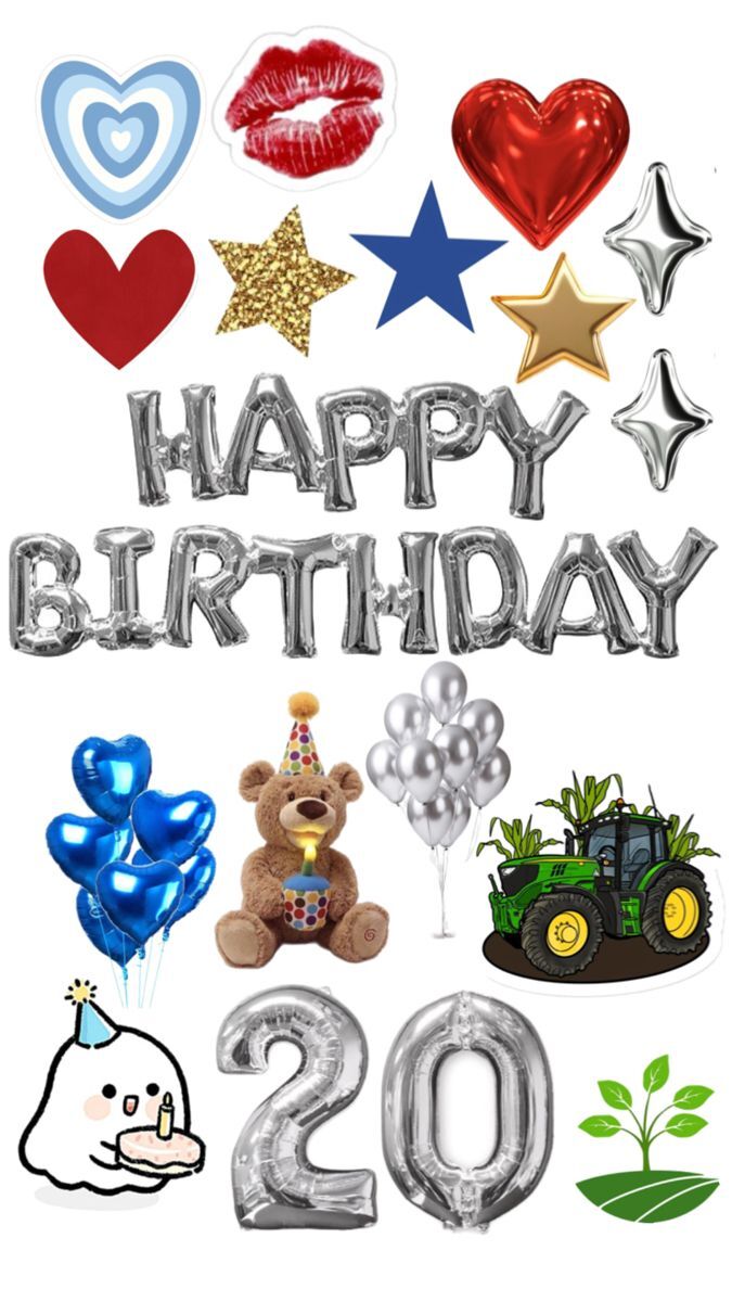 С днем рождения 20 лет. Happy birthday 20. Цифры, губы в поцелуе, шарики.