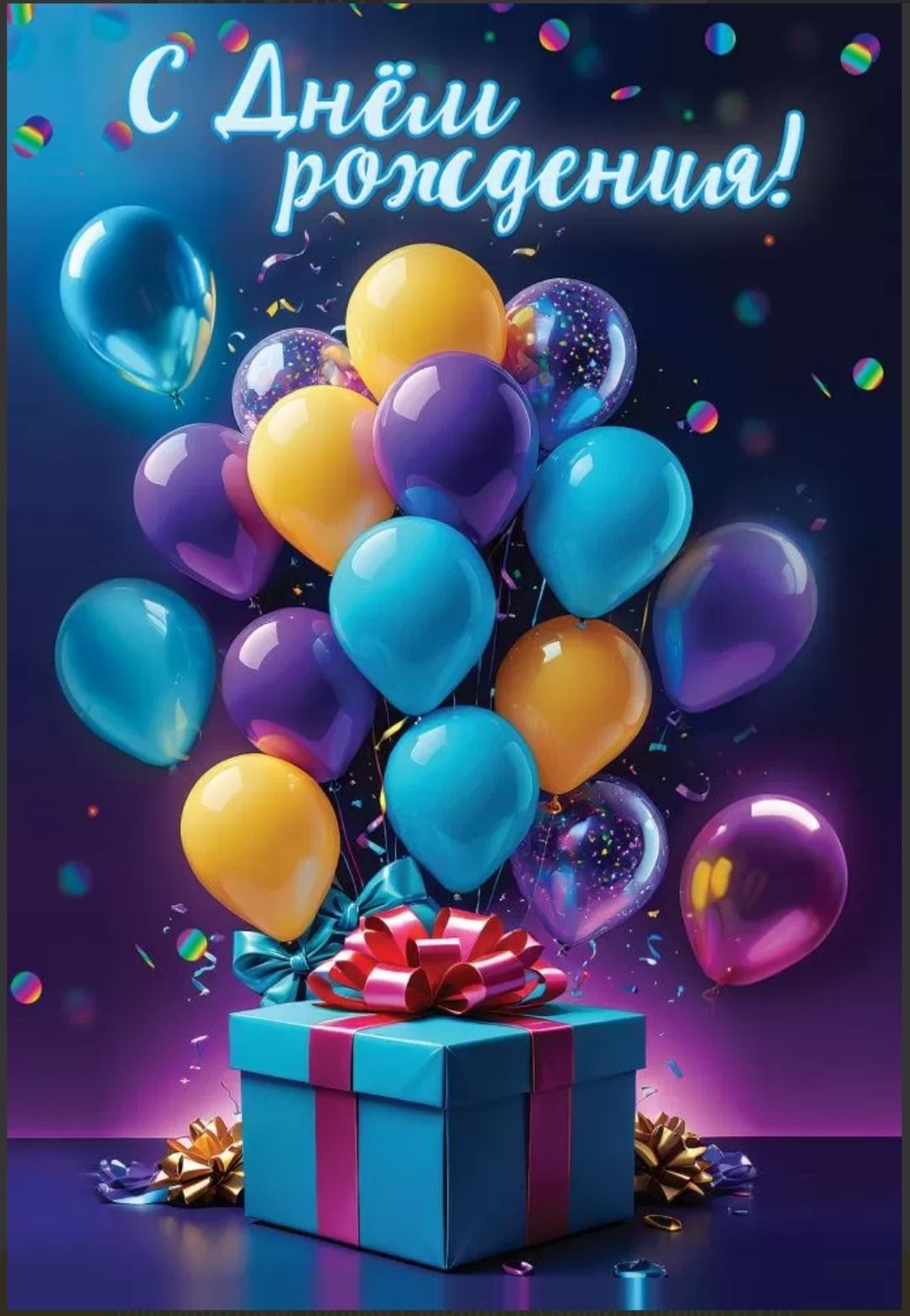 С днем рождения. Шарики и подарок. С днем рождения. Шарики и подарок.