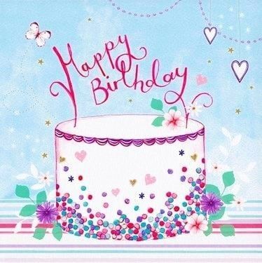 Открытка с днем рождения дочь. Happy Birthday. Тортик, сердечки.
