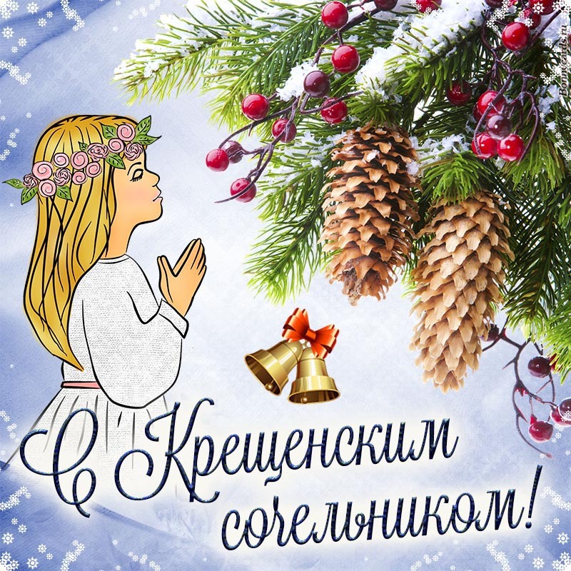 Открытка на Крещенский Сочельник. Поздравительная открытка с шишками на Крещенский сочельник.