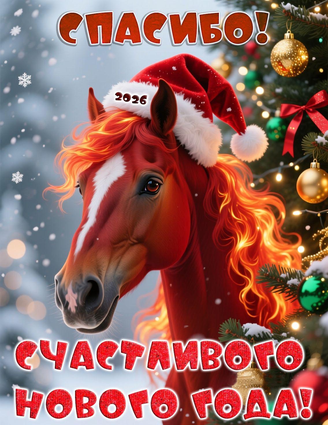 Открытка с Новым годом лошади 2026. Лошадка. Счастливого Нового года!