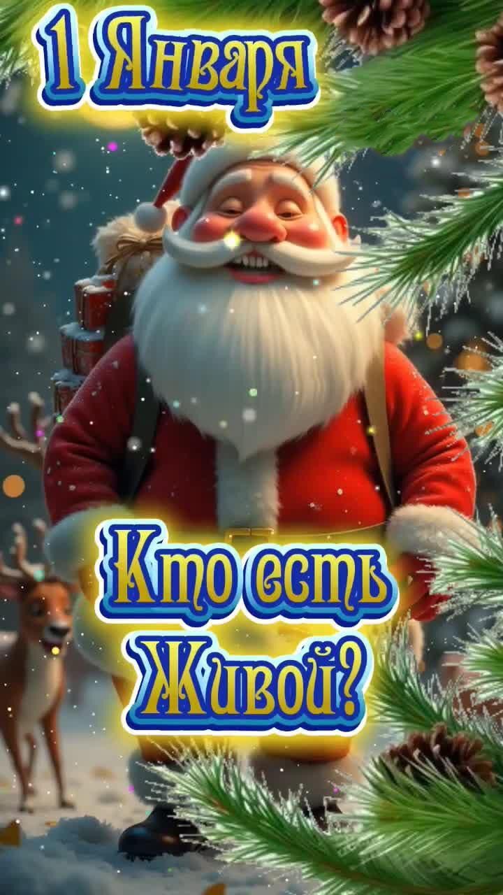 Открытка с Новым годом. Для поздравлений 1 января. Дед Мороз. Кто есть живой?