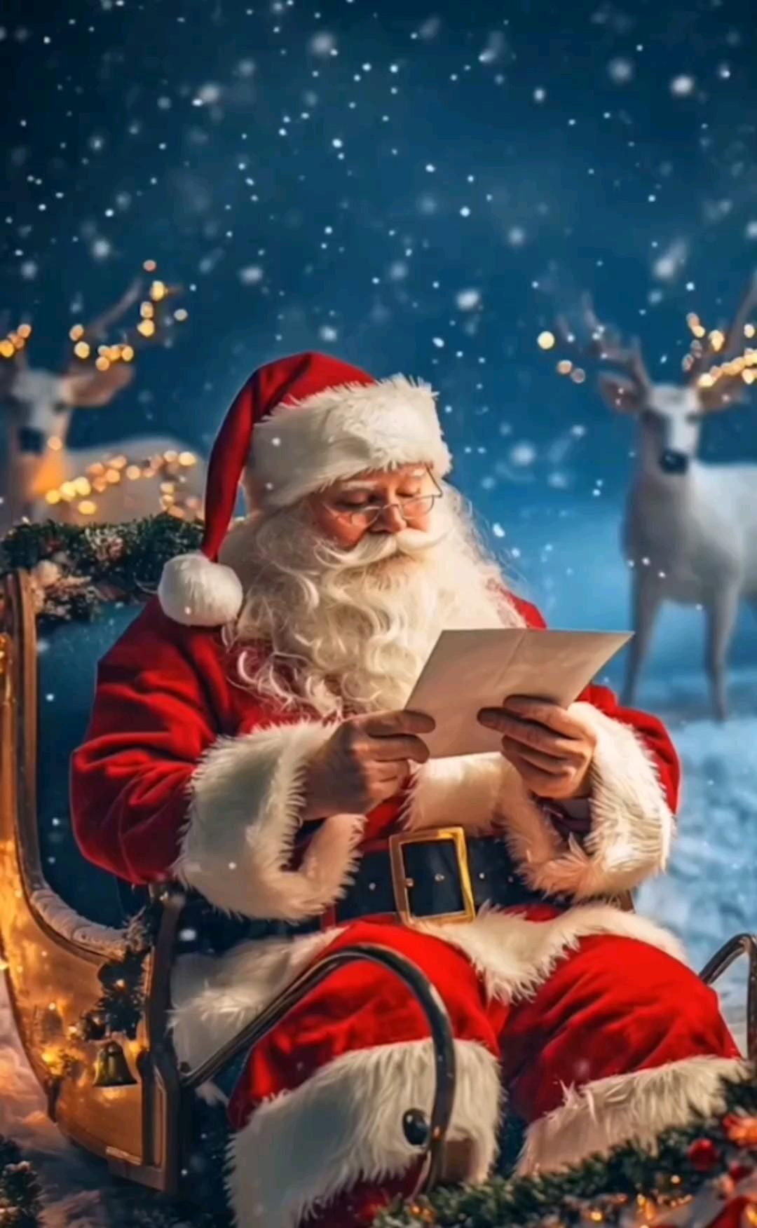 Открытка с Новым годом. Дед Мороз читает письмо. Открытка с Новым годом. Дед Мороз читает письмо.