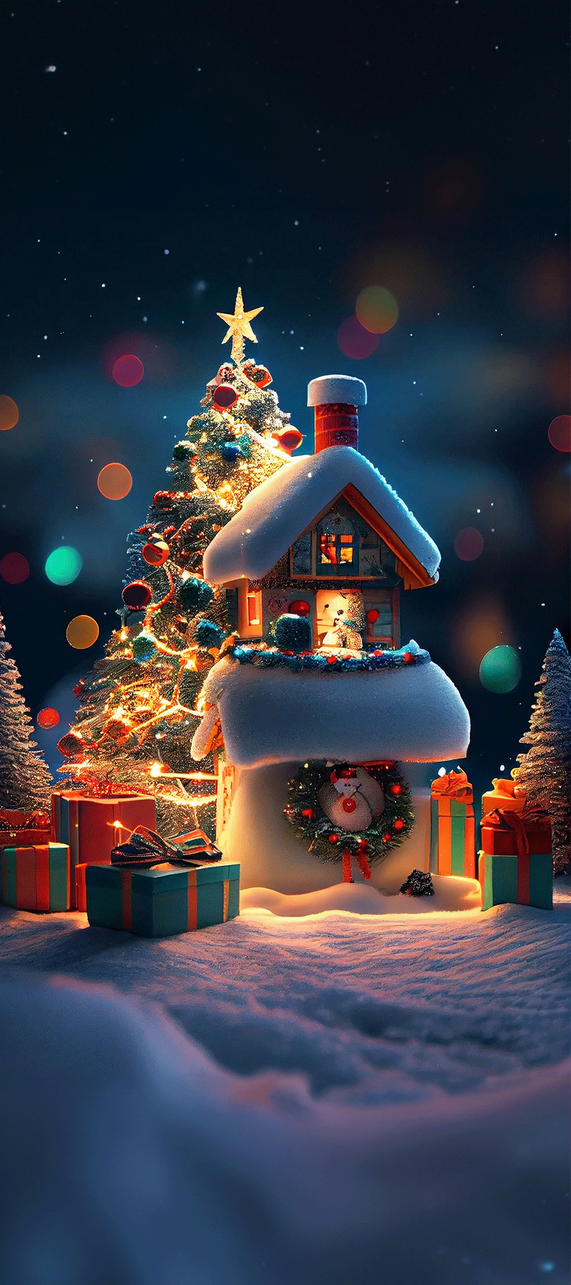 Открытка с Новым годом. Пряничные домики в снегу. Без текста. Открытка с Новым годом. Пряничные домики в снегу. Без текста.