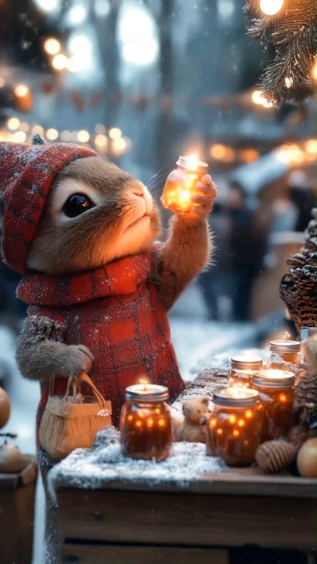 Открытка с Новым годом. Без текста. Белочка с новогодними украшениями.