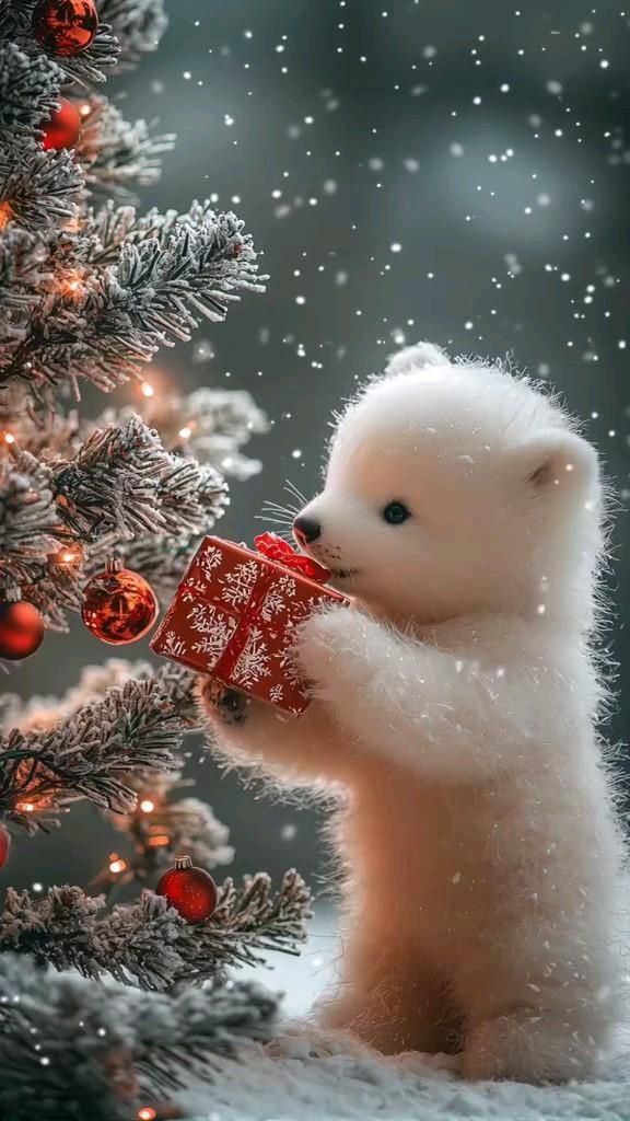 Открытка с Новым годом. Без текста. Для новогоднего настроения. Медвежонок с подарком у елочки. Открытка с Новым годом. Без текста. Для новогоднего настроения. Медвежонок с подарком у елочки.