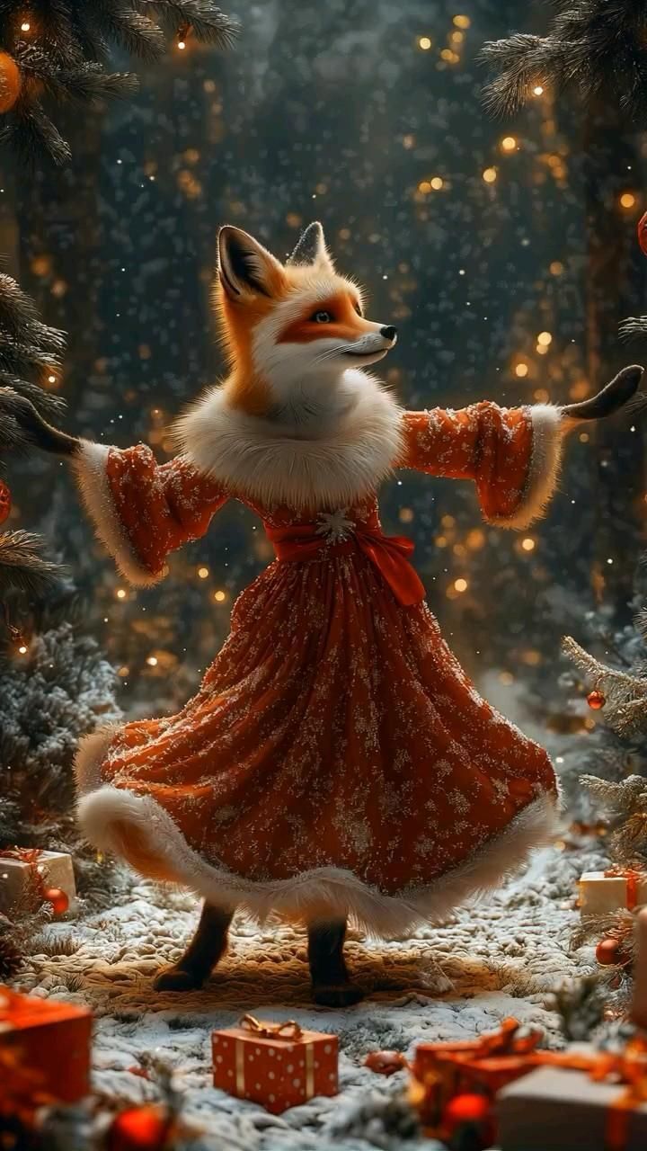 Открытка с Новым годом. Без текста. Для новогоднего настроения. Лисичка в платье в новогоднем лесу. Открытка с Новым годом. Без текста. Для новогоднего настроения. Лисичка в платье в новогоднем лесу.