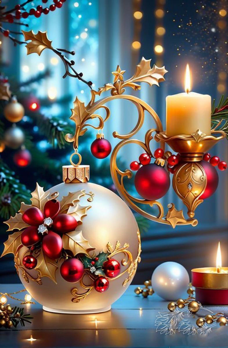 Открытка с Рождеством Христовым. Без текста, новогодние рождественские украшения.