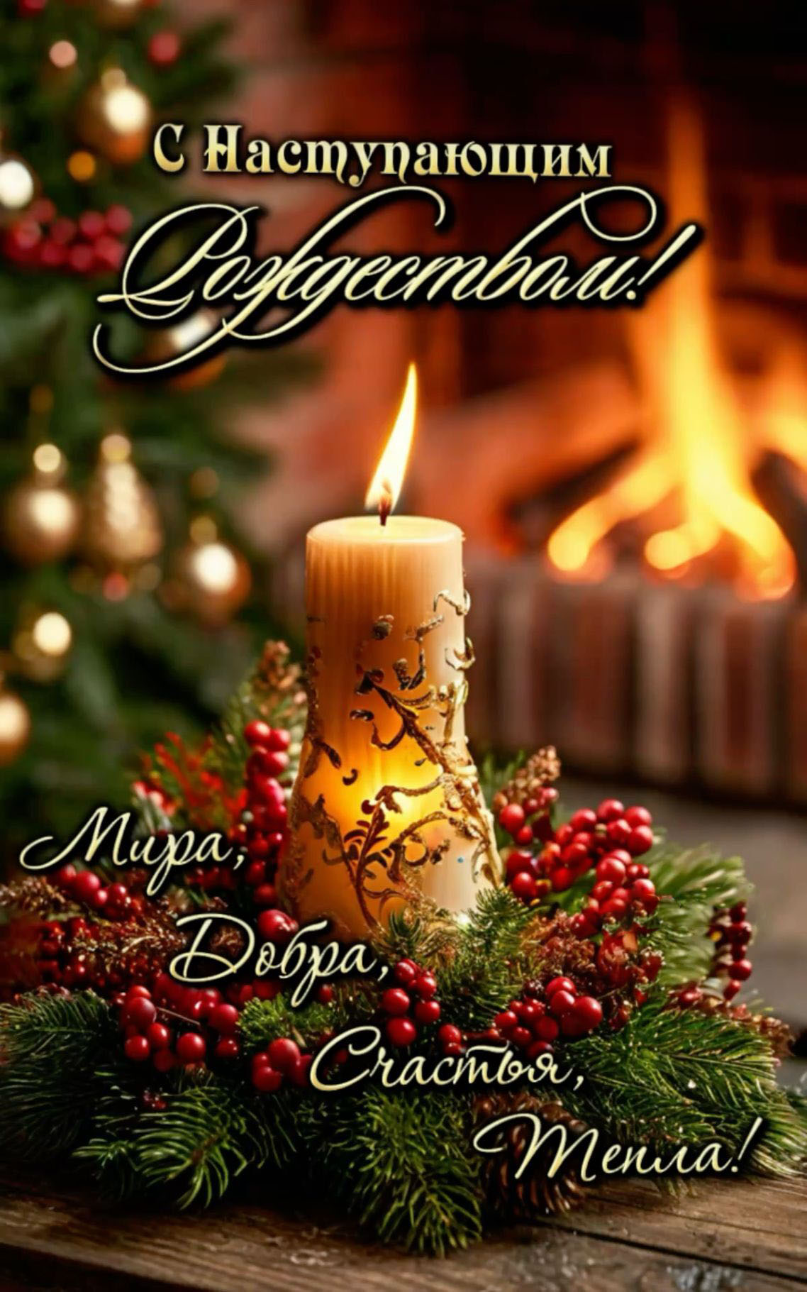 Открытка с наступающим Рождеством Христовым. Пожелания.