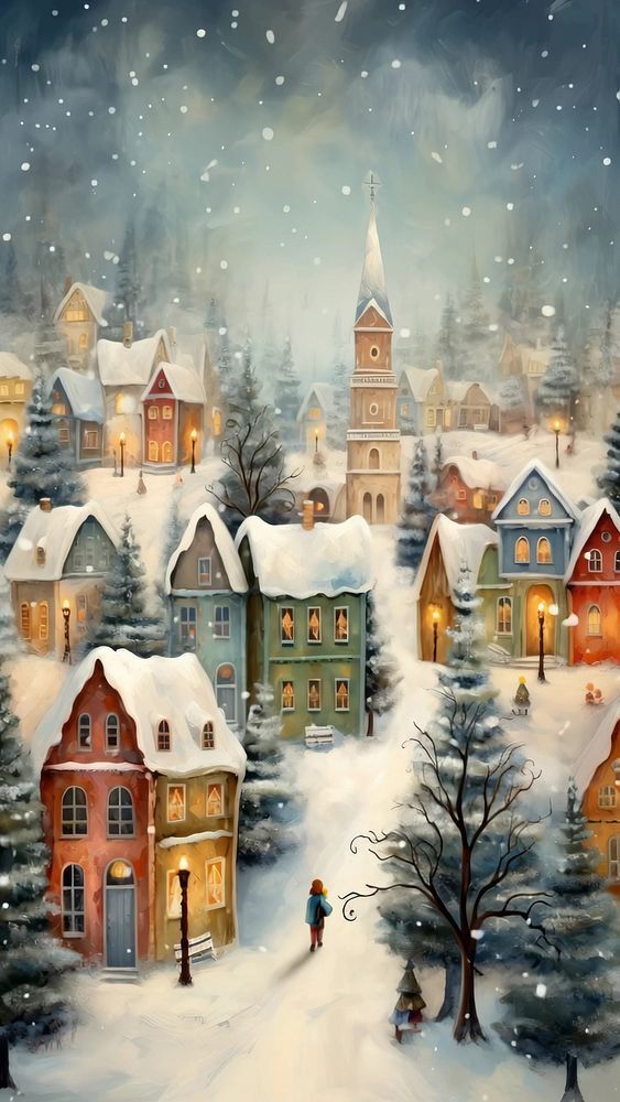 Открытка с Рождеством Христовым. Без текста. Зимний городок.