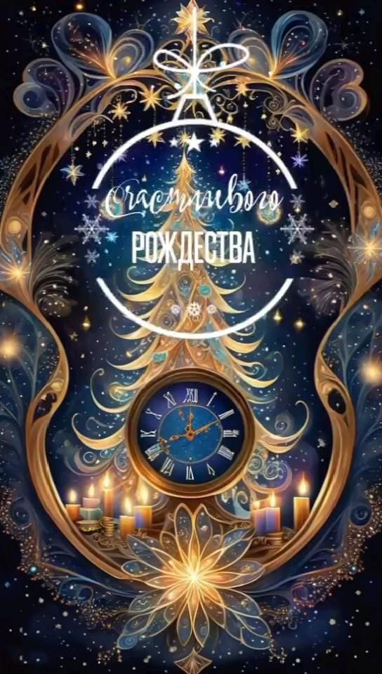 Открытка с Рождеством Христовым. Счастливого Рождества Часы.