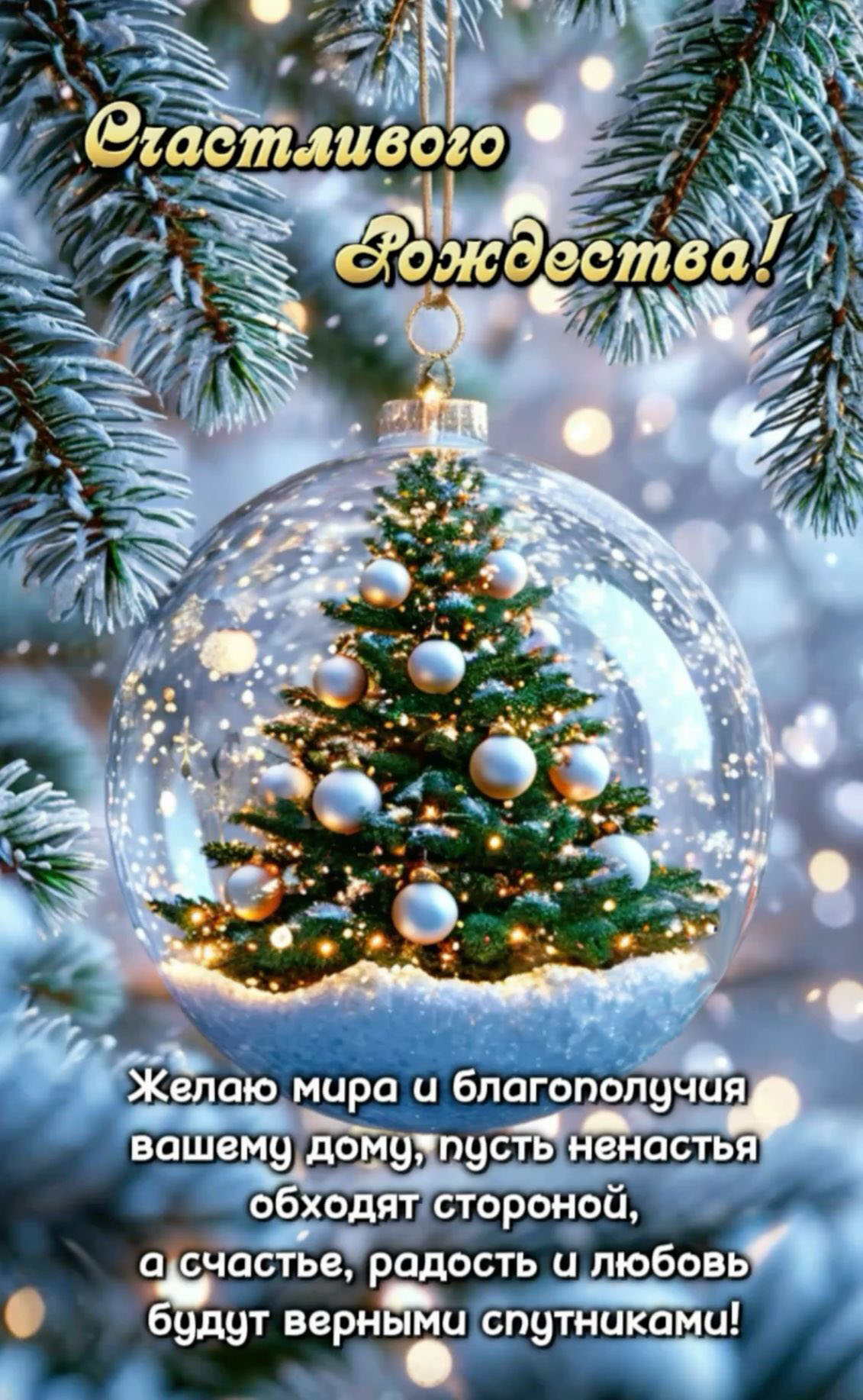 Открытка с Рождеством Христовым. Пожелания. Елочка.