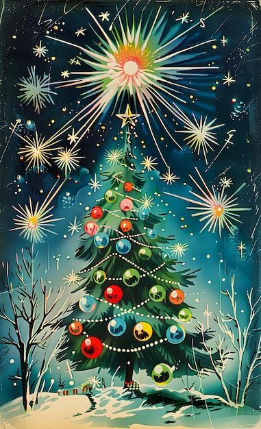 Открытка с Новым годом. Без текста. Новогодняя елочка.