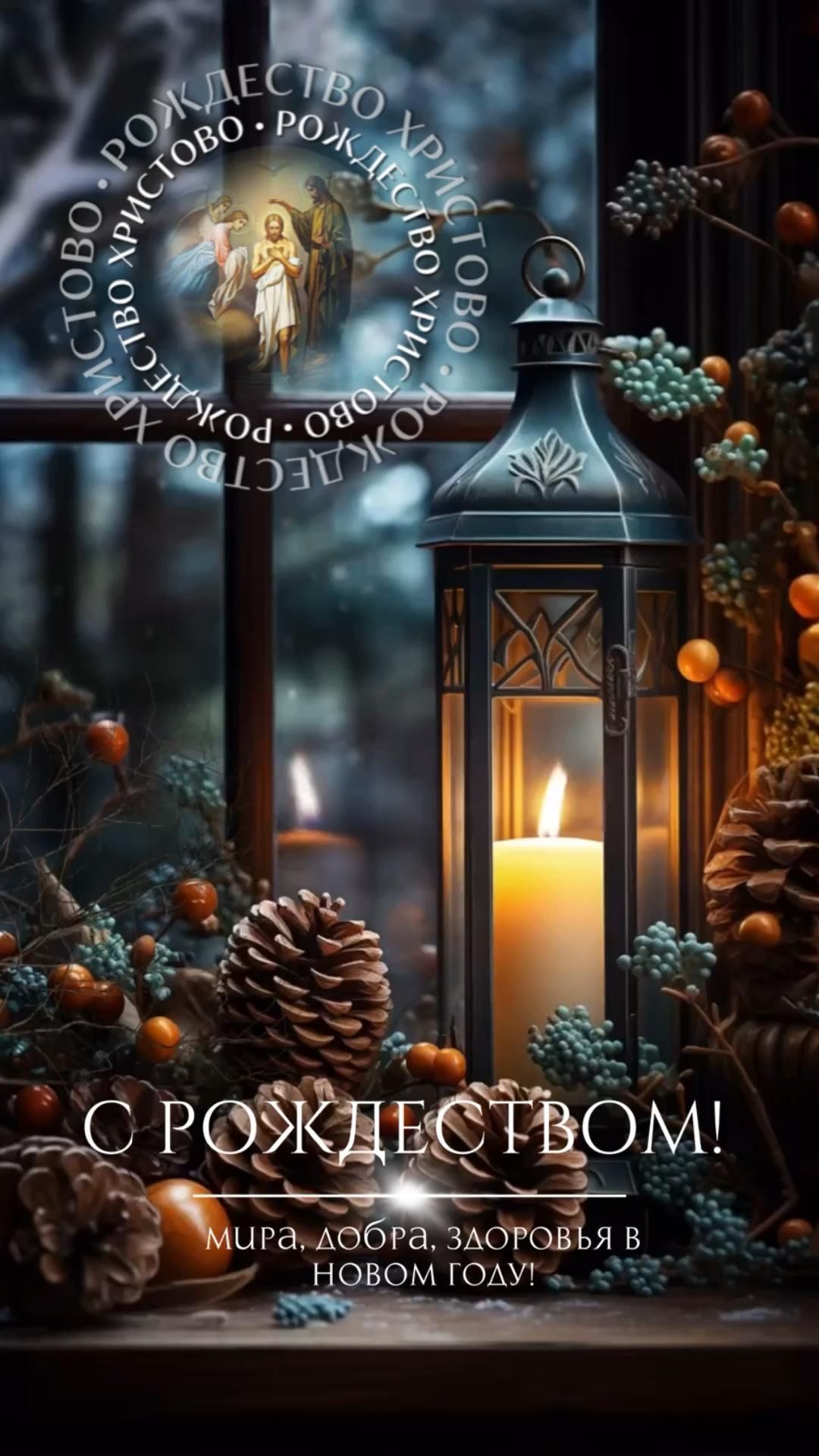 Открытка с Рождеством Христовым. Пожелания елочные украшения.