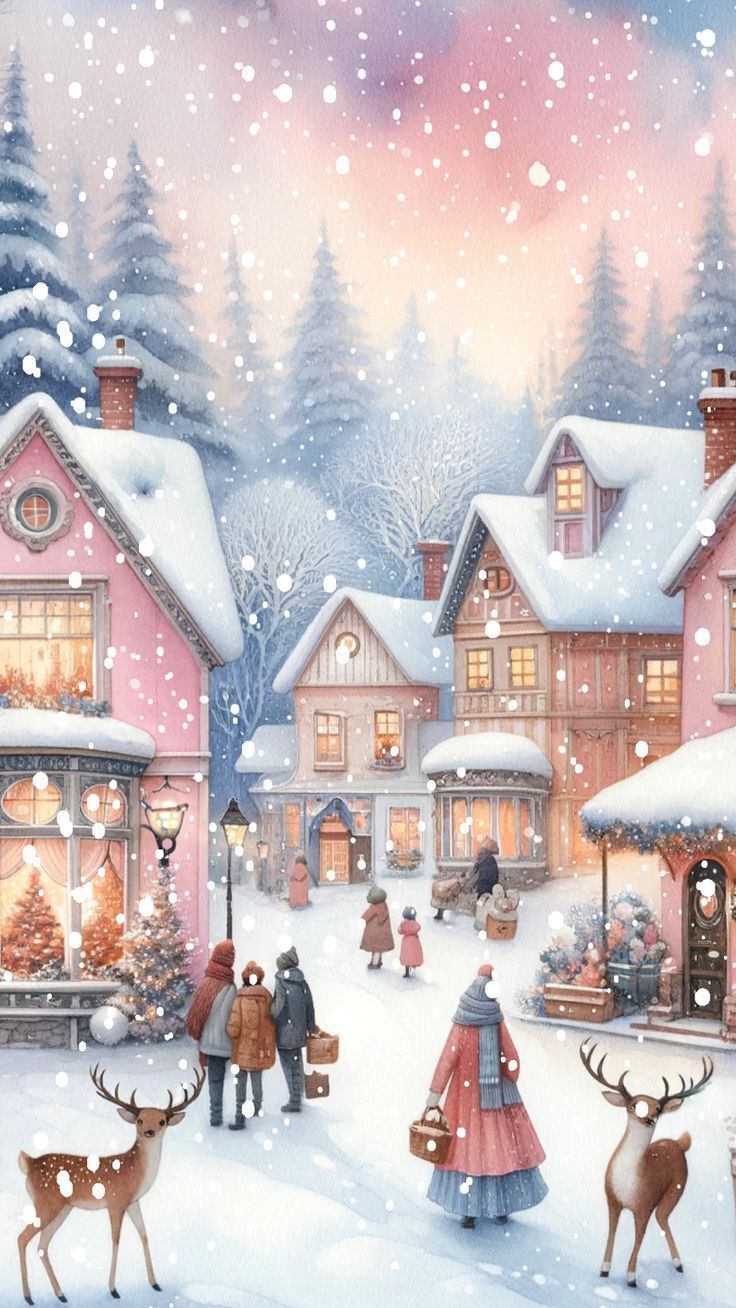 Открытка с Рождеством Христовым. Без текста. Зимний городок.