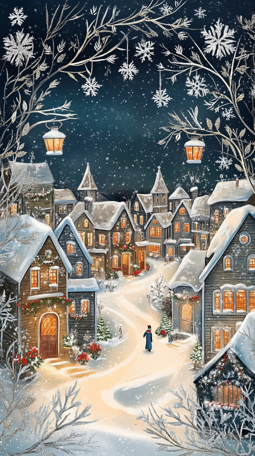 Открытка с Новым годом. Без текста. Зимний городок.