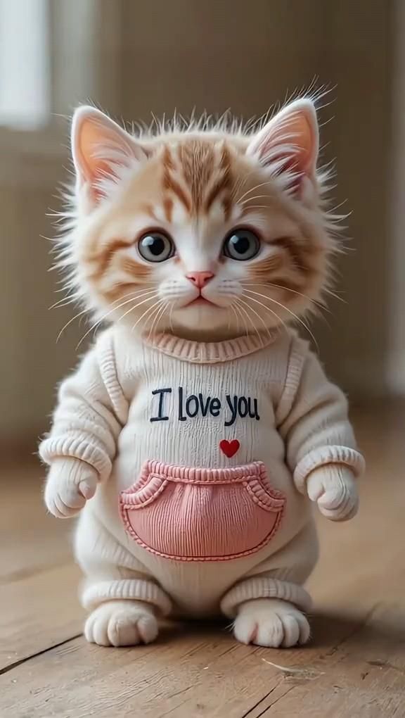 Открытка люблю тебя. Котенок с надписью I love you.