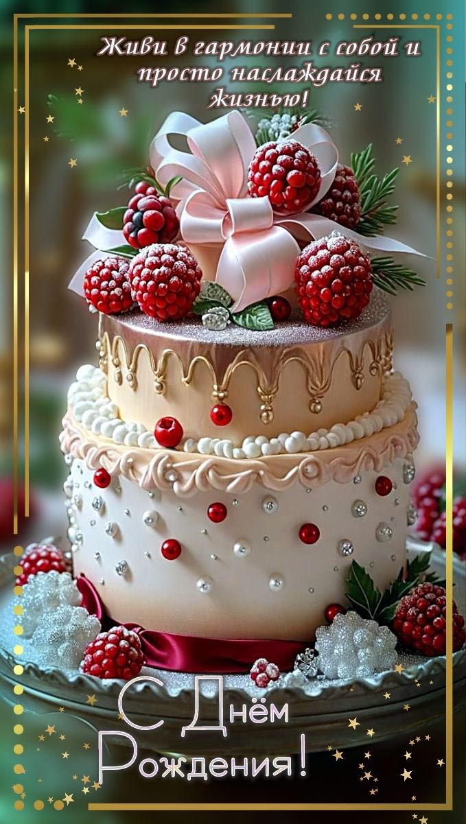 Открытка с днем рождения женщина. Тортик, пожелания.