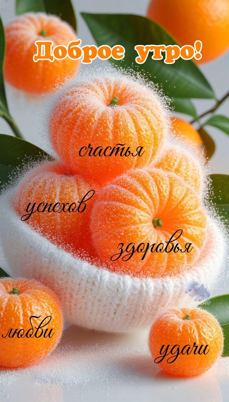 Открытка с добрым утром. Пожелания, мандарины.