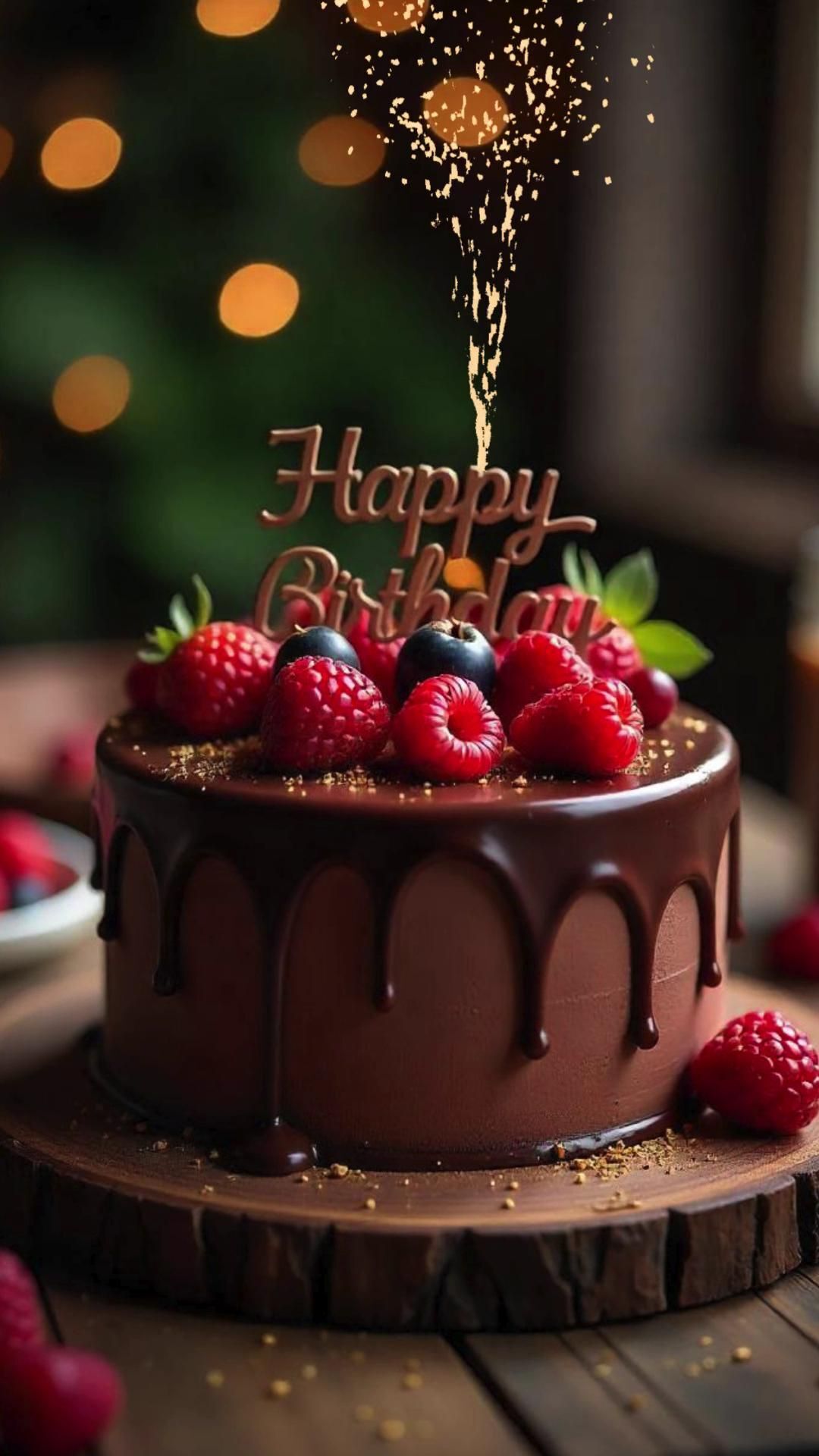 Открытка с днем рождения женщина. Без текста. Шоколадный торт.