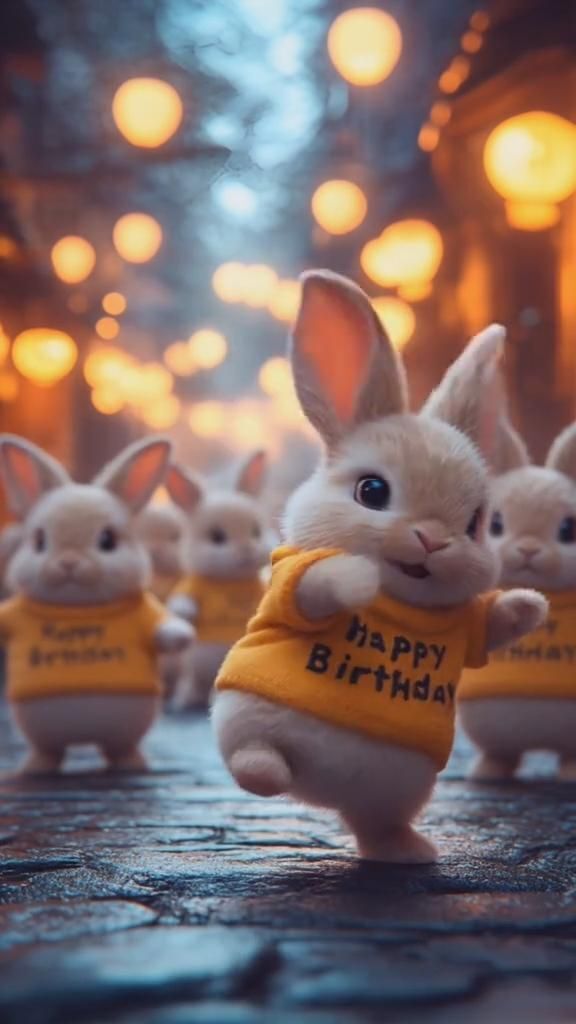 Открытка с днем рождения. Без текста. Зайчики на улице.