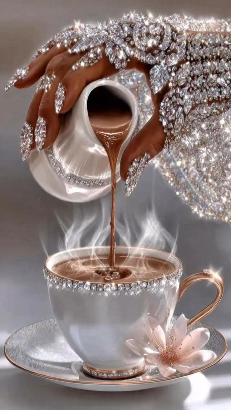 Открытка с добрым утром. Без текста. Наливают кофе.