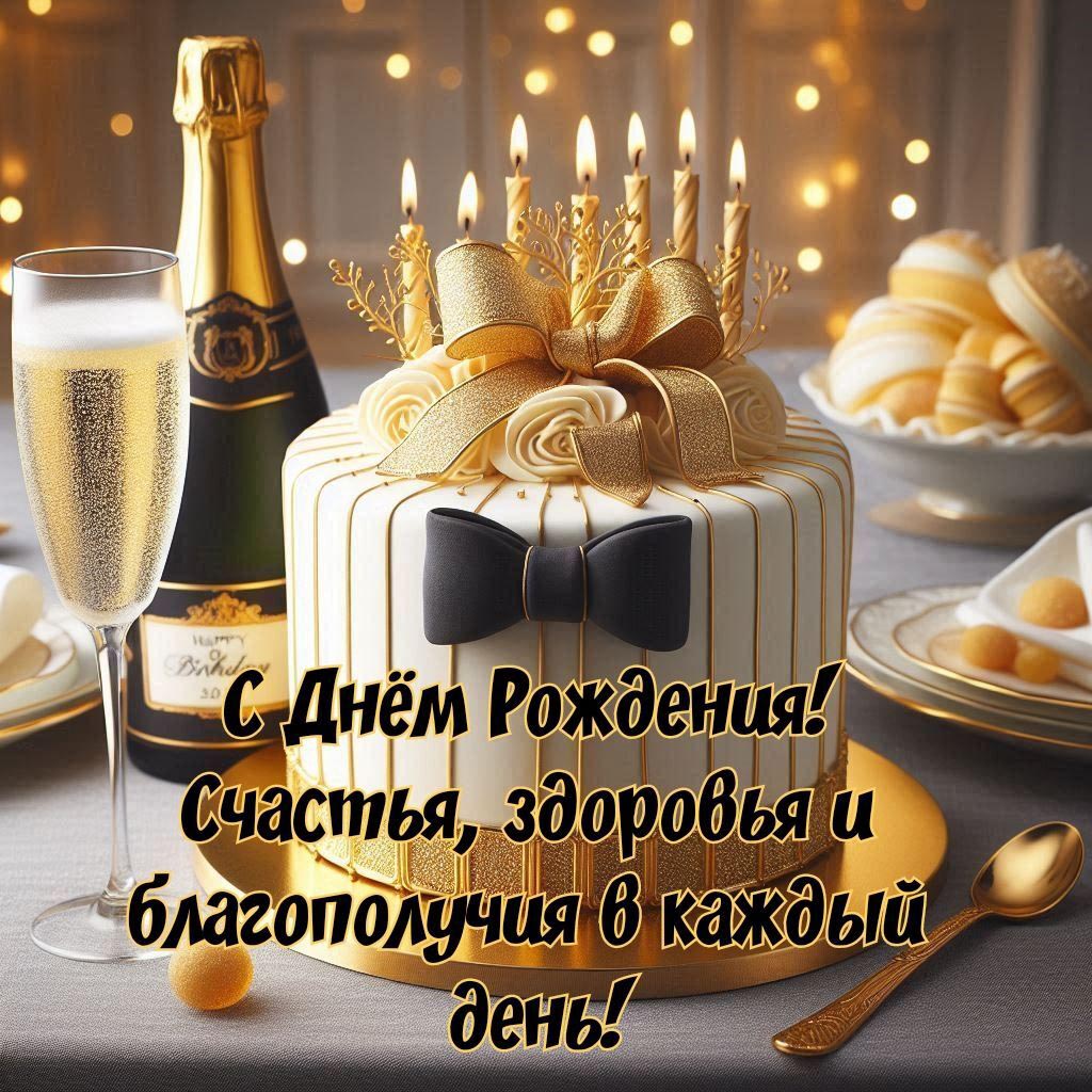 Открытка с днем рождения мужчина. Сладости и шампанское.