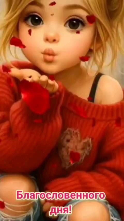 Открытка хорошего дня и настроения. Благословенного дня! Девочка посылает сердечки.