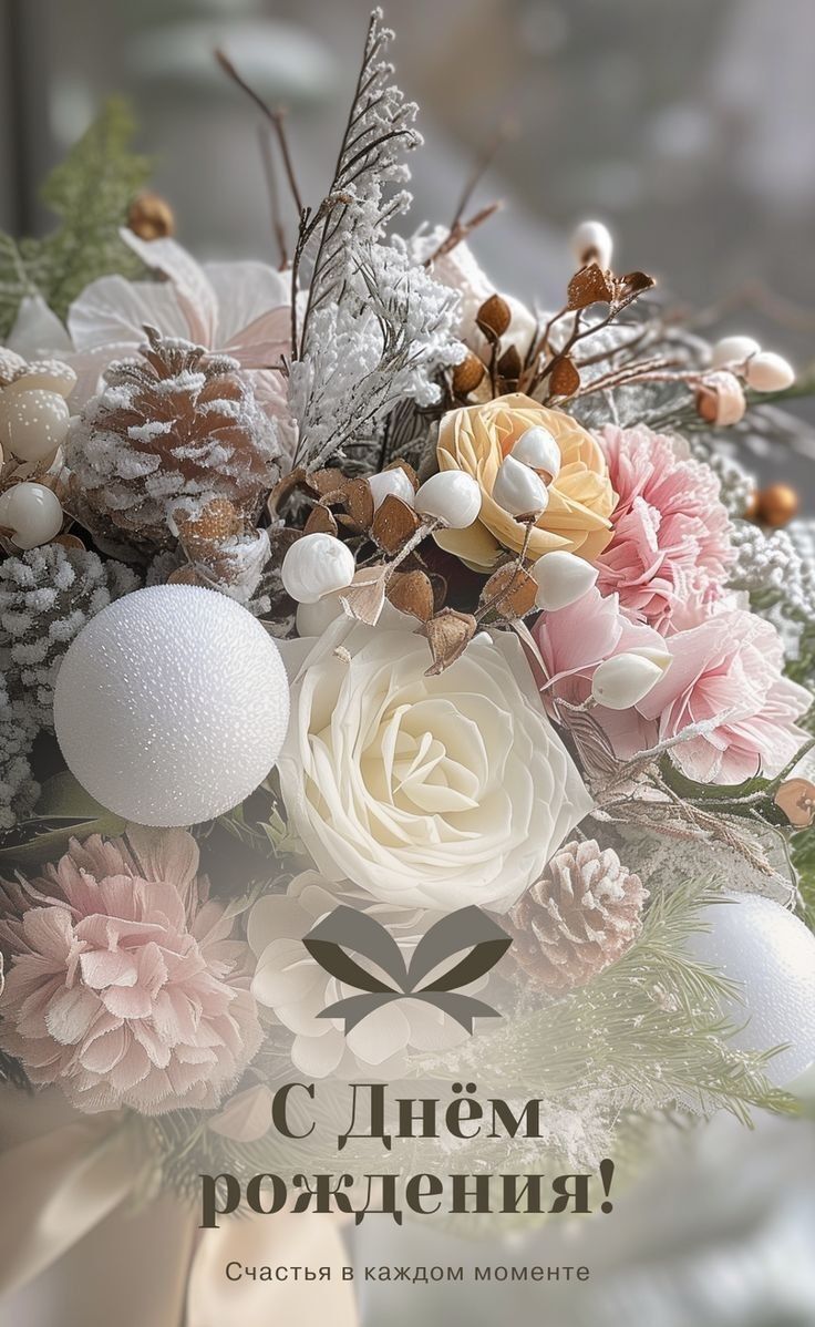 Открытка с днем рождения женщина. Букет, пожелания.