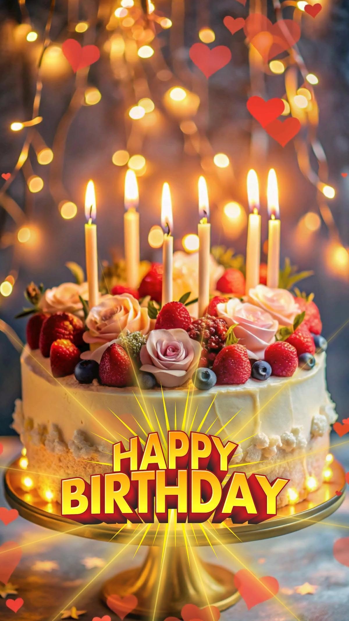 Открытка с днем рождения женщина. Happy Birthday. Тортик со свечками.