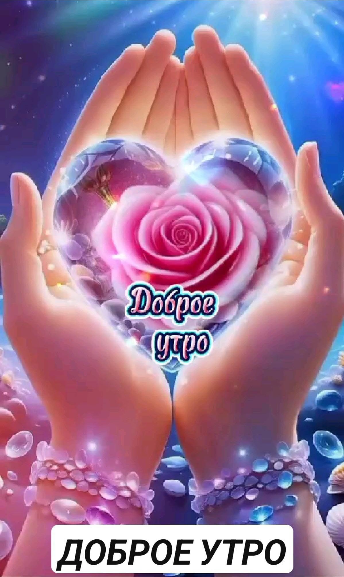 Открытка с добрым утром. Сердечко в руках. Открытка с добрым утром. Сердечко в руках.