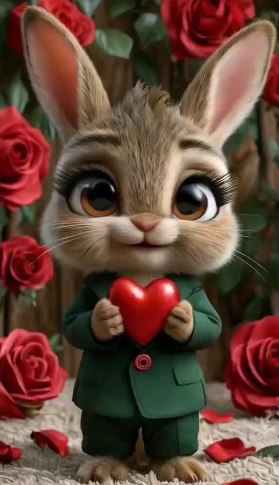 Открытка с днем Святого Валентина 14 февраля. Зайчик с сердечком. Без текста.