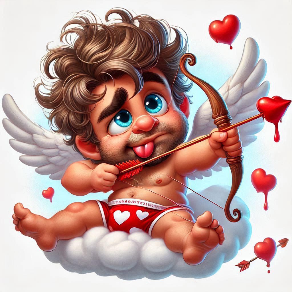 Открытка с днем Святого Валентина 14 февраля прикольная с юмором. Уставший амурчик.