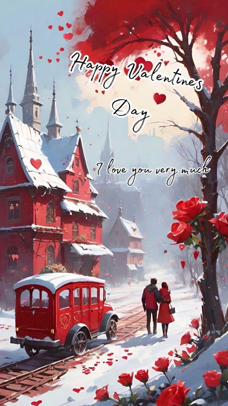 Открытка с днем Святого Валентина 14 февраля на английском языке. Happy Vientines Day. I love you very much.