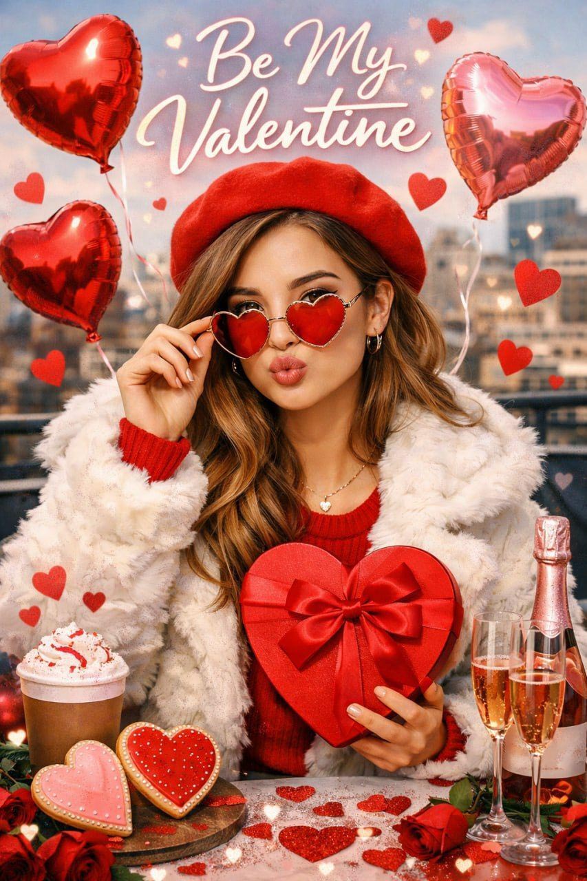 Открытка с днем Святого Валентина 14 февраля. От девушки парню. Be My Valentine.