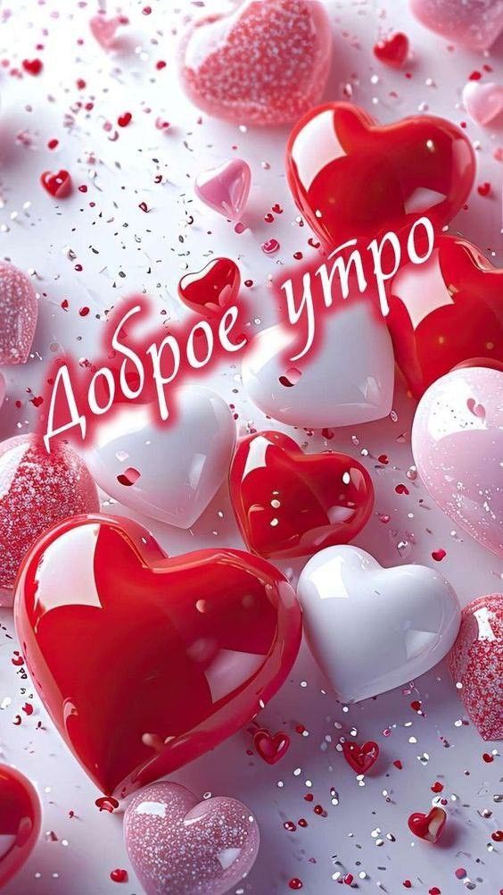 Открытка с добрым утром. Для любимого или любимой. Сердечки.
