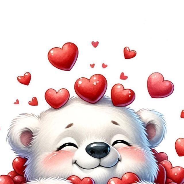 Открытка с днем Святого Валентина 14 февраля. Мишка с сердечками. Без текста.