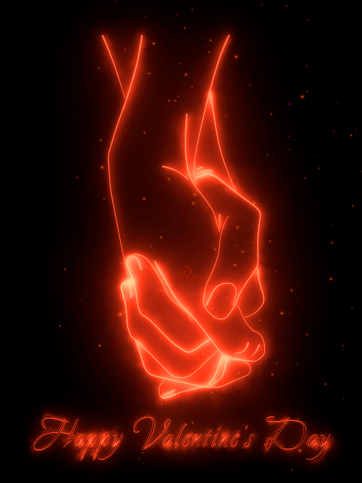 Открытка с днем Святого Валентина 14 февраля gif анимационная. Happy Valentine`s Day. Руки сплетенные.