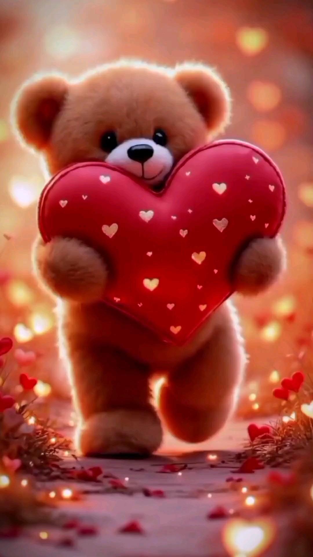 Открытка с днем Святого Валентина 14 февраля. Без текста. Мишка с сердечком.