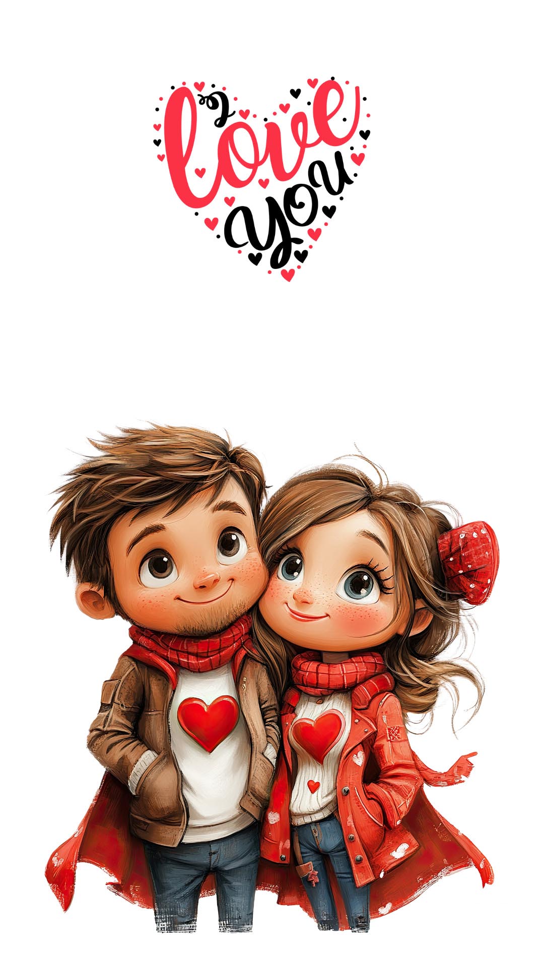 Открытка с днем Святого Валентина 14 февраля. I love uou. Девочка и мальчик.